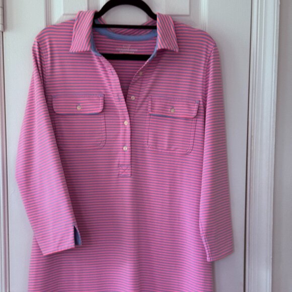 Vineyard Vines Performance UPF Striped Margot Shirt Dress Pink and Blue Size L - Picture 3 of 6